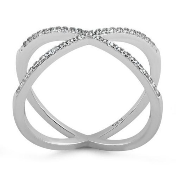 NWOT Solid Sterling Silver Overlapping X CZ Ring - Picture 6 of 16